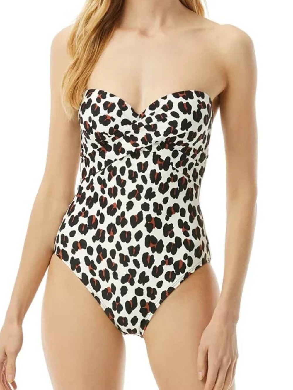 KATE SPADE Fiji Feline Molded Cup Bandeau One-Piece Leopard Print Swimsuit L